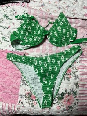 & Other Stories Green Floral Smocked Bikini Set